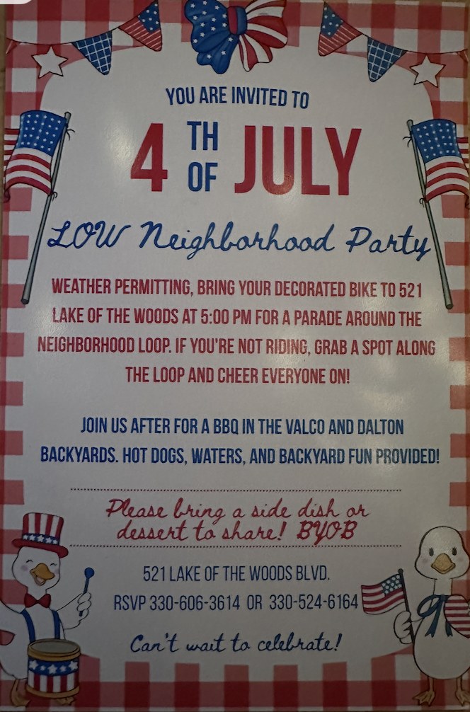 4th of July LOW Neighborhood Party — Original Invitation